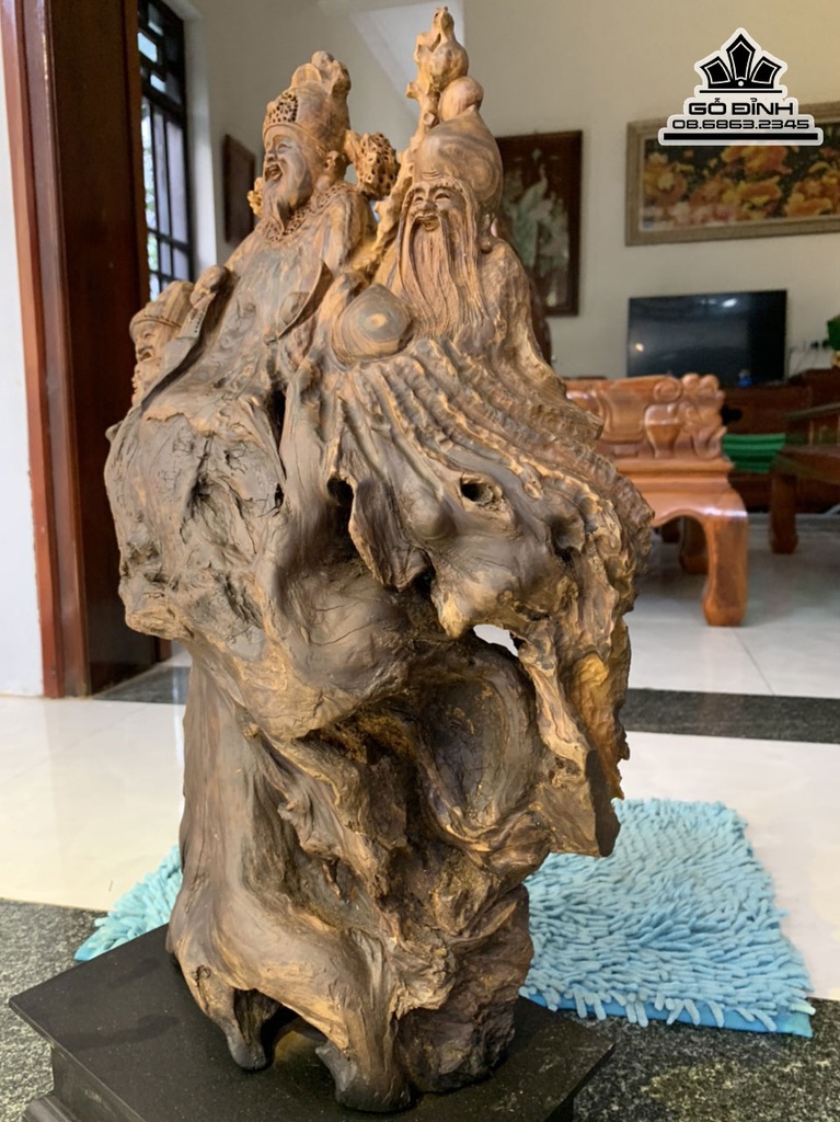 Tượng Phúc Lộc Thọ (Tam Đa) Gỗ Bách Xanh Cao 62 Ngang 34 Sâu 18 (cm) 1