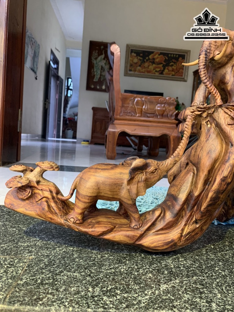 Tượng Voi Mẫu Tử Gỗ Sưa Cao 45 Ngang 58 Sâu 40 (cm) 2