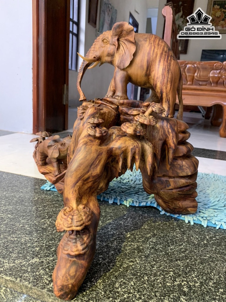 Tượng Voi Mẫu Tử Gỗ Sưa Cao 45 Ngang 58 Sâu 40 (cm) 3