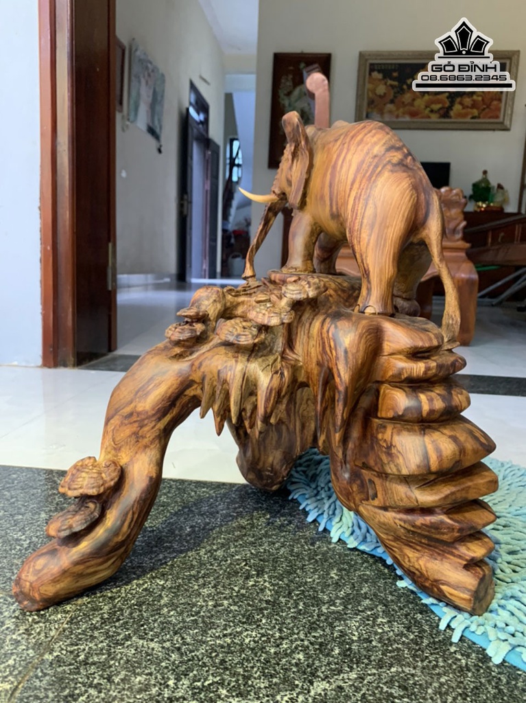 Tượng Voi Mẫu Tử Gỗ Sưa Cao 45 Ngang 58 Sâu 40 (cm) 6