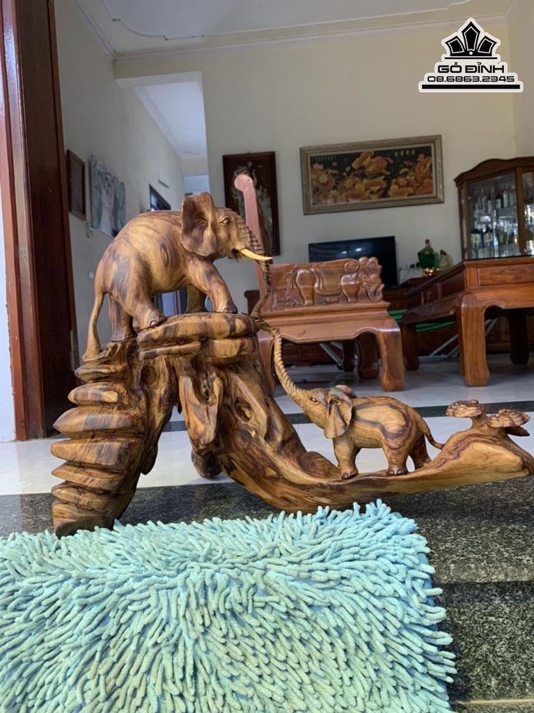 Tượng Voi Mẫu Tử Gỗ Sưa Cao 45 Ngang 58 Sâu 40 (cm) 7