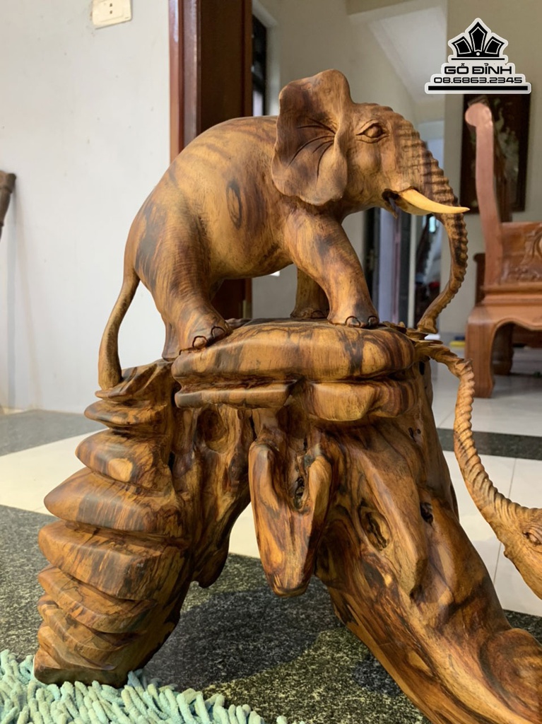 Tượng Voi Mẫu Tử Gỗ Sưa Cao 45 Ngang 58 Sâu 40 (cm) 8