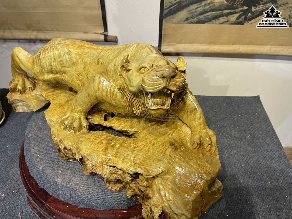 Tượng Hổ Gỗ Nu Kháo Cao 28 Ngang 63 Sâu 25 (cm) 3