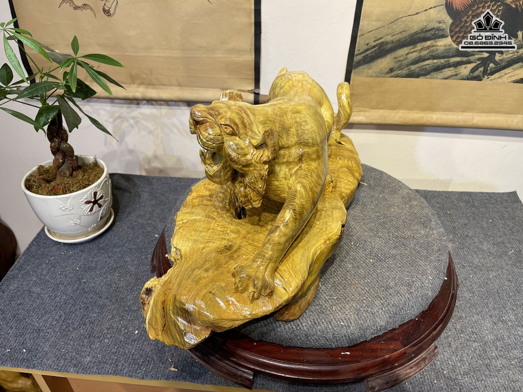 Tượng Hổ Gỗ Nu Kháo Cao 28 Ngang 63 Sâu 25 (cm) 4