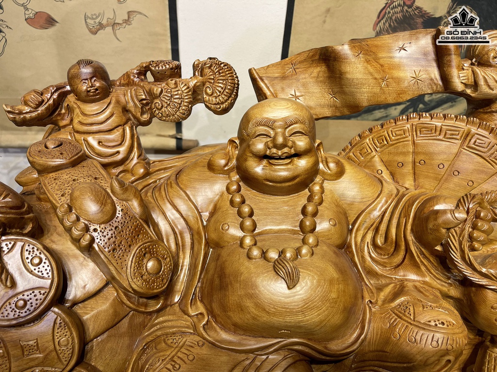 Tượng Phật Di Lặc Ngồi Chum Tiền Gỗ Ngọc Am Cao 36 Ngang 55 Sâu 28 (cm) 5