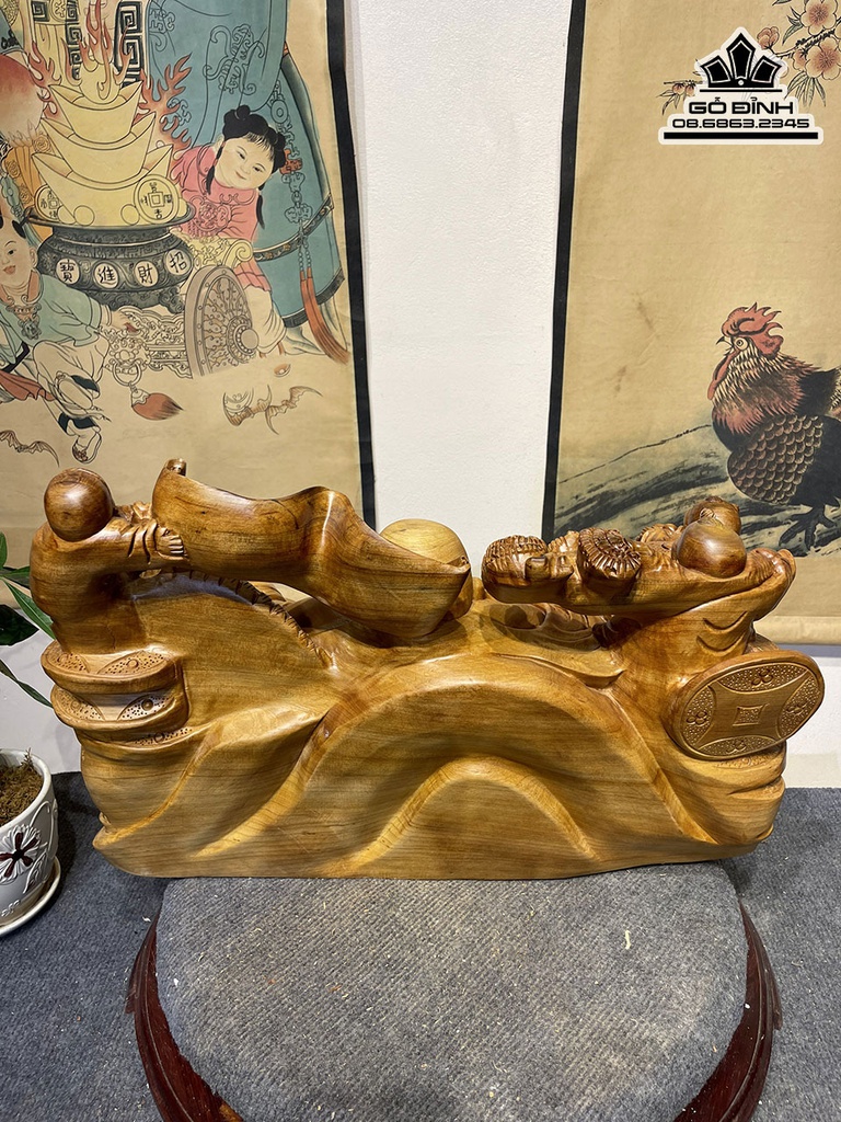 Tượng Phật Di Lặc Ngồi Chum Tiền Gỗ Ngọc Am Cao 36 Ngang 55 Sâu 28 (cm)6