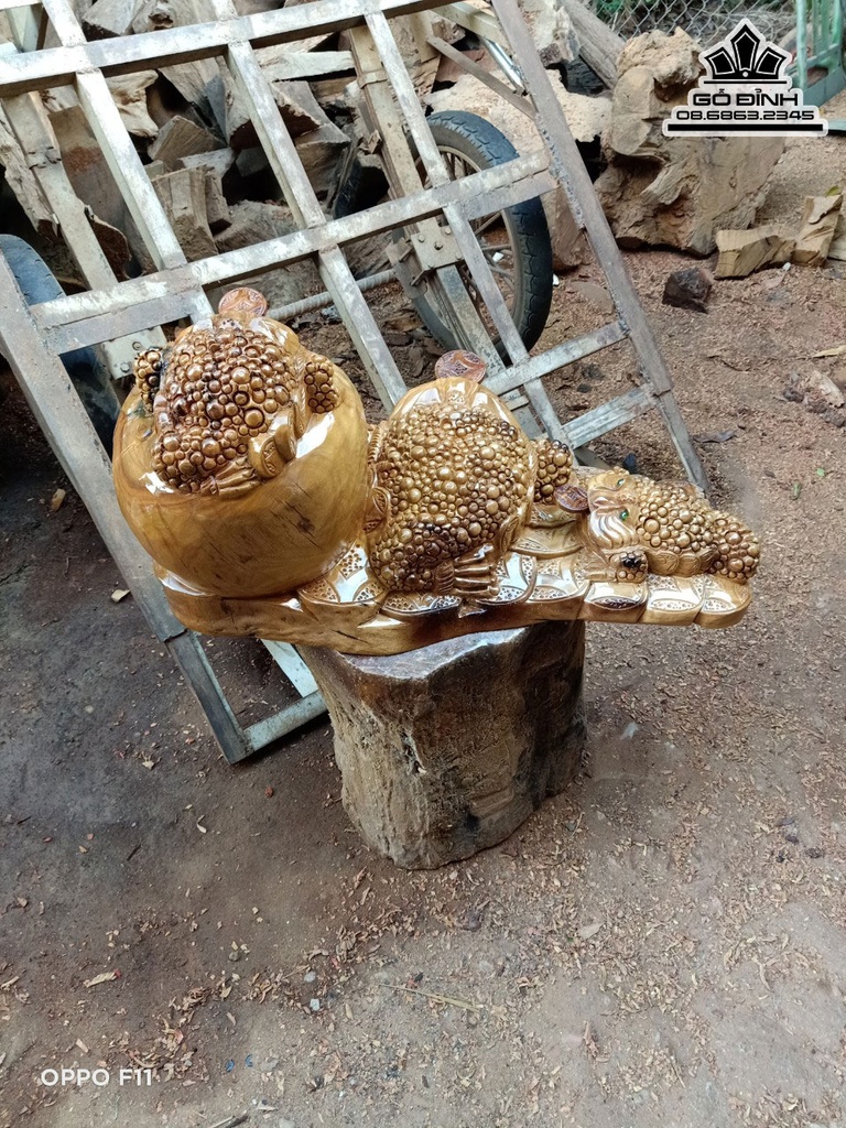 Tượng Tam Cóc Thiềm Thừ Gỗ Xá Xị (Gù Hương) Cao 33 Ngang 70 Sâu 37 (cm) 1