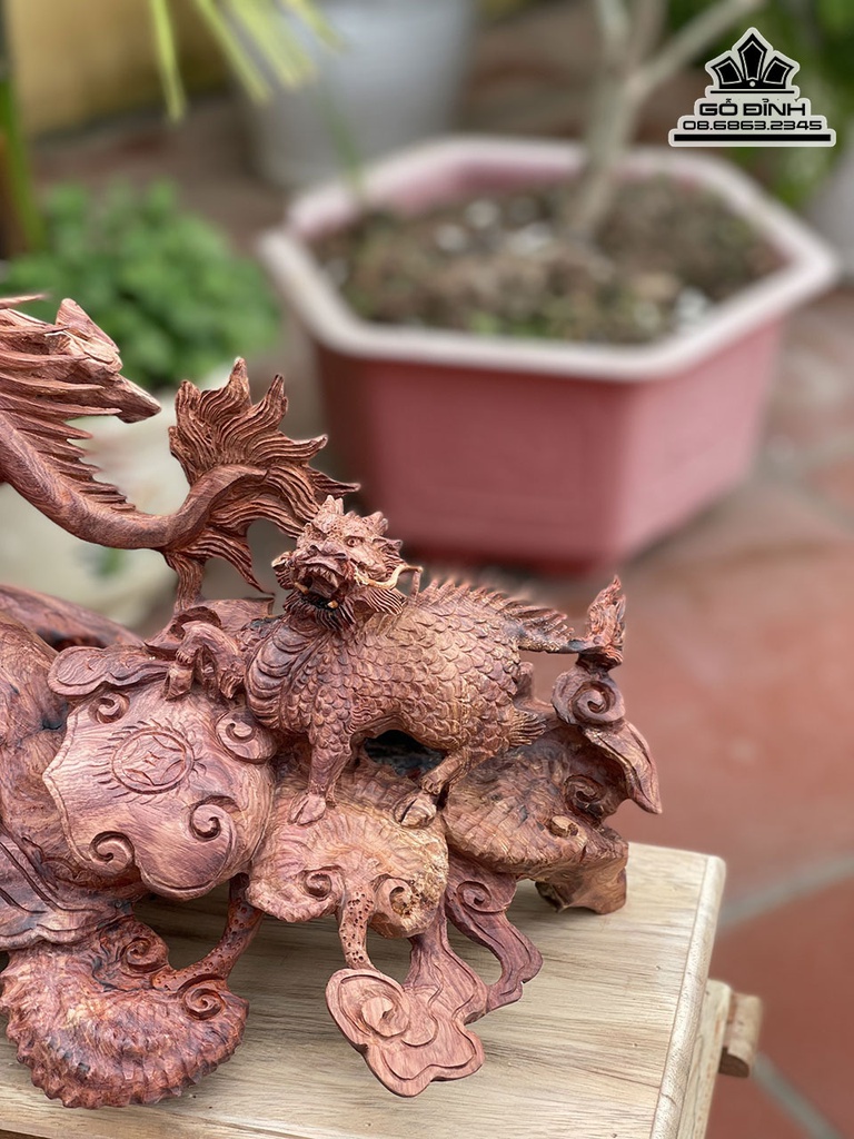 Tượng Long Mã Mẫu Tử Gỗ Hương Việt Cao 37 Ngang 52 Sâu 24 Cả Kỷ 46 (cm) 1