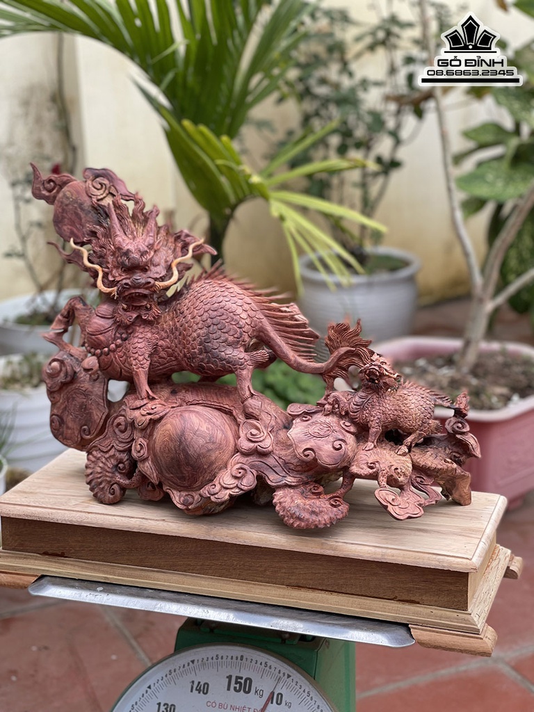 Tượng Long Mã Mẫu Tử Gỗ Hương Việt Cao 37 Ngang 52 Sâu 24 Cả Kỷ 46 (cm) 2