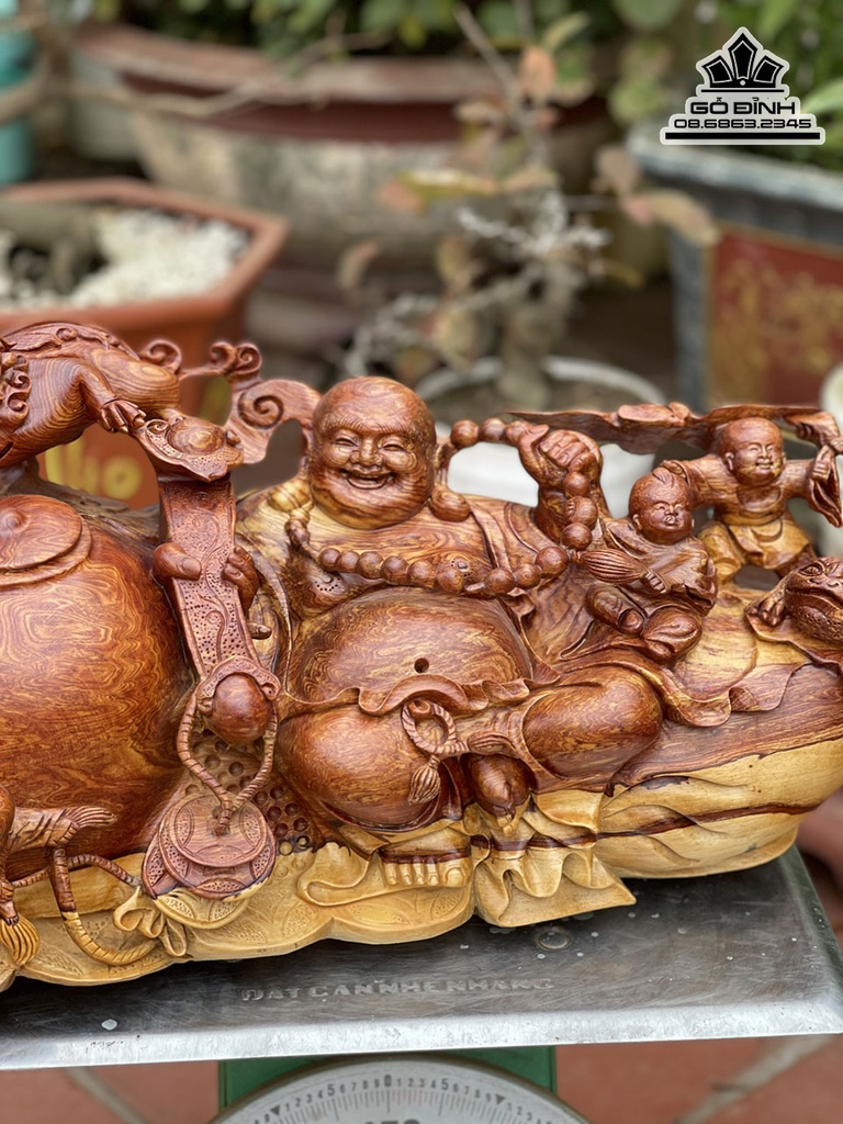 Tượng Phật Di Lặc Tam Phúc Gỗ Cẩm Việt Cao 32 Ngang 65 Sâu 25 (cm) 0