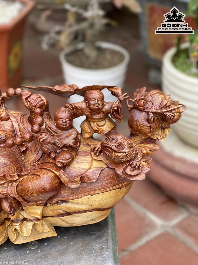 Tượng Phật Di Lặc Tam Phúc Gỗ Cẩm Việt Cao 32 Ngang 65 Sâu 25 (cm) 3