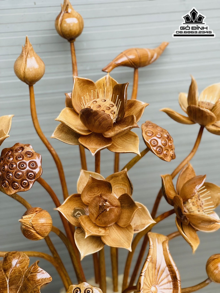 Bình Hoa Sen 19 Cành Gỗ Ngọc Am Bình Cà Phê Cao 90 Ngang 65 Sâu 25 (cm) 0