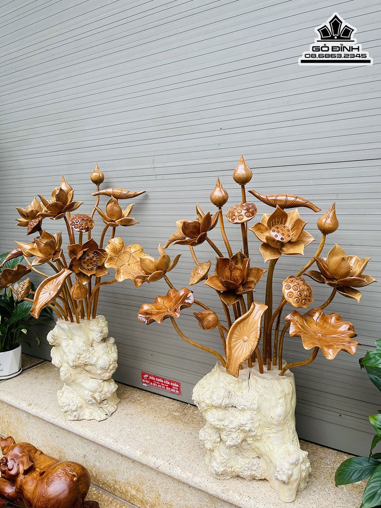 Bình Hoa Sen 19 Cành Gỗ Ngọc Am Bình Cà Phê Cao 90 Ngang 65 Sâu 25 (cm) 3