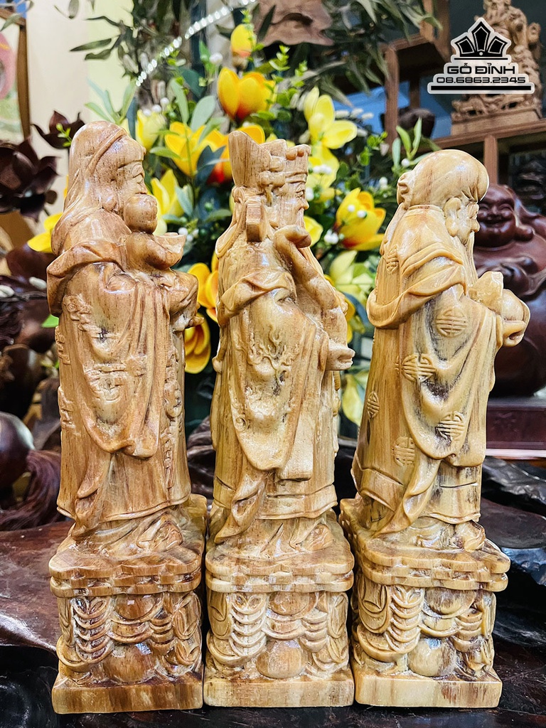 Tượng Phúc Lộc Thọ (Tam Đa) Gỗ Huyết Long Cao 30 Ngang 9.5 Sâu 7.5 (cm) 4