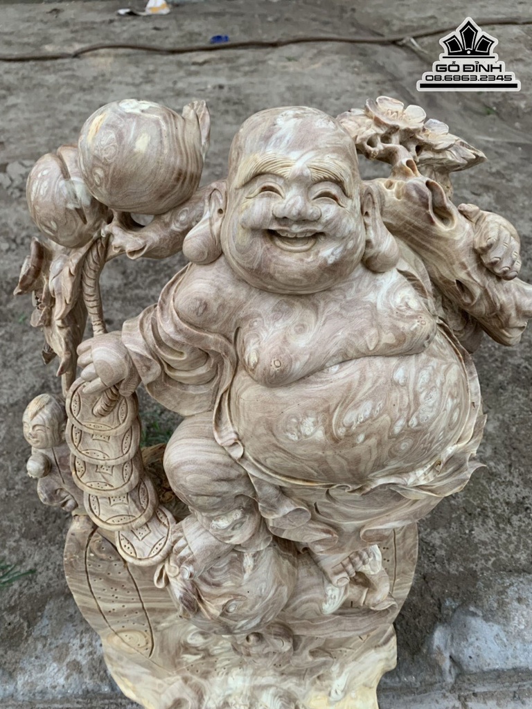 Tượng Phật Di Lặc Vác Cành Đào Gỗ Nu Nghiến Cao 73 Ngang 41 Sâu 30 (cm) 1