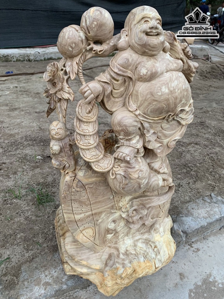 Tượng Phật Di Lặc Vác Cành Đào Gỗ Nu Nghiến Cao 73 Ngang 41 Sâu 30 (cm) 3