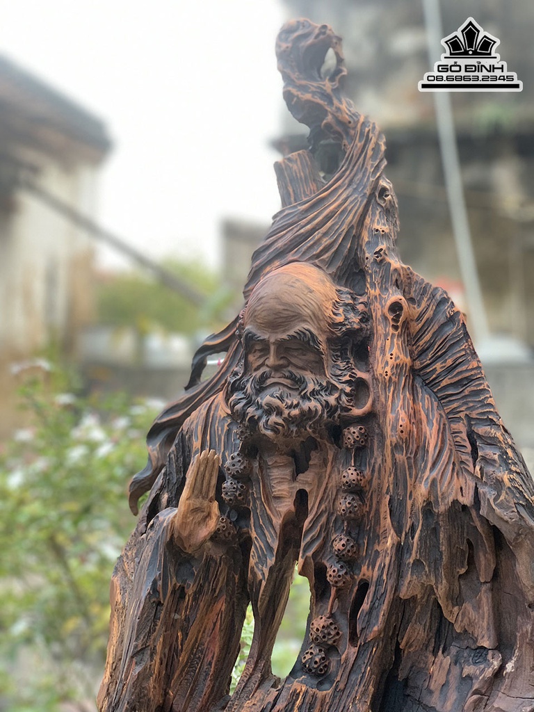 Tượng Đạt Ma Sư Tổ Gỗ Lũa Bách Xanh Cao 84 Ngang 33 Sâu 16 (cm) 0