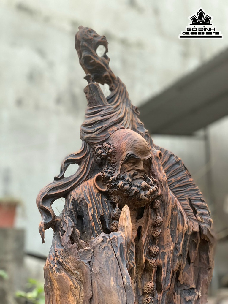 Tượng Đạt Ma Sư Tổ Gỗ Lũa Bách Xanh Cao 84 Ngang 33 Sâu 16 (cm) 1