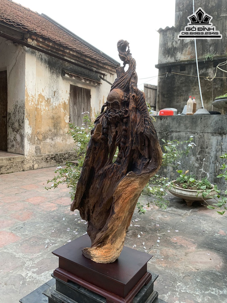 Tượng Đạt Ma Sư Tổ Gỗ Lũa Bách Xanh Cao 84 Ngang 33 Sâu 16 (cm) 2