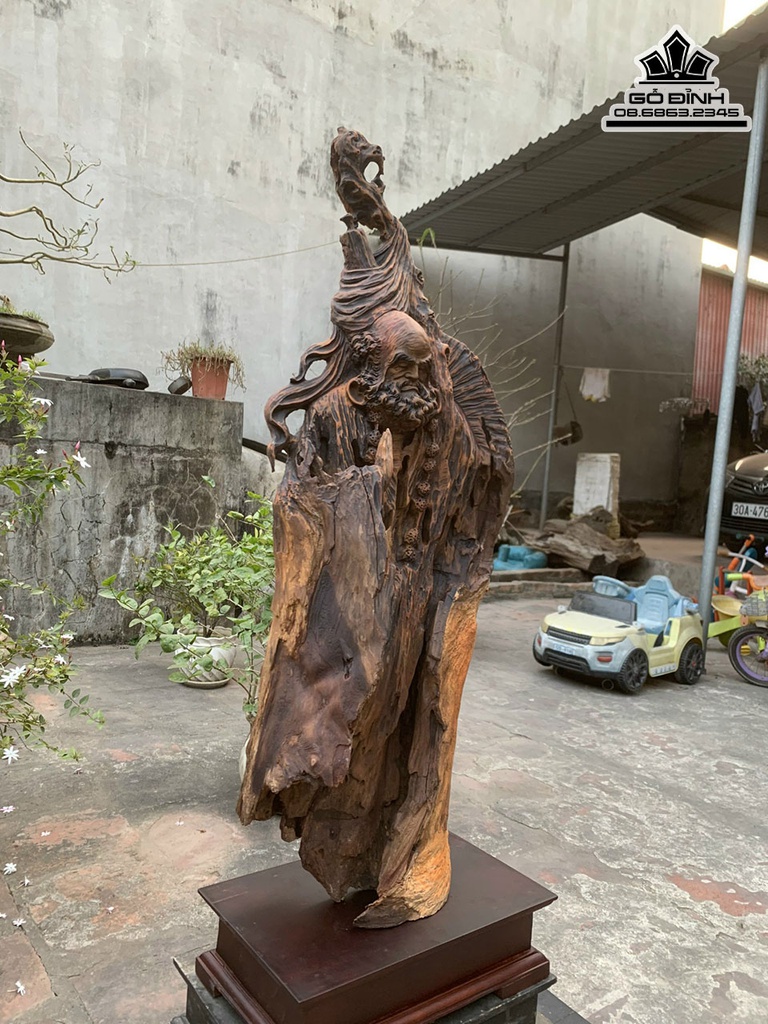 Tượng Đạt Ma Sư Tổ Gỗ Lũa Bách Xanh Cao 84 Ngang 33 Sâu 16 (cm) 3