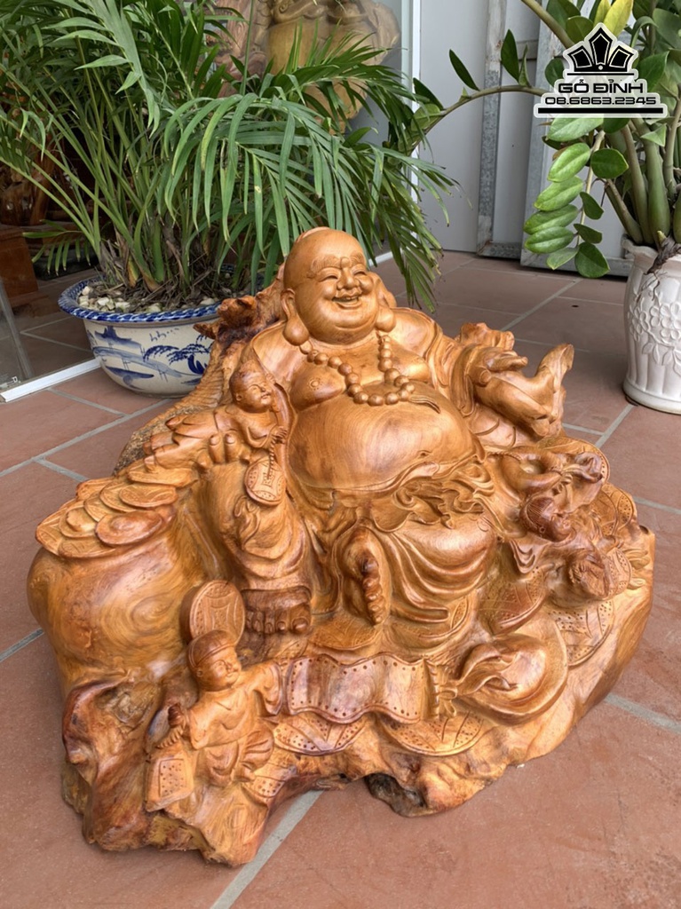 Tượng Phật Di Lặc Tam Phúc Gỗ Hương Việt Cao 43 Ngang 68 Sâu 55 (cm) 2