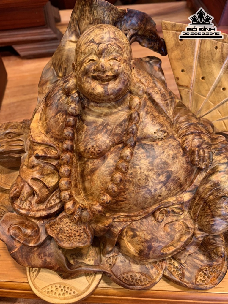 Tượng Phật Di Lặc Gỗ Nu Hương Cao 15 Ngang 28 Sâu 20 (cm) 0