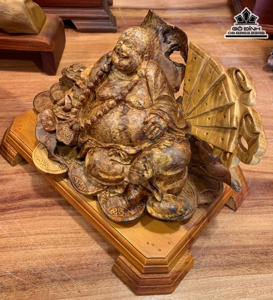 Tượng Phật Di Lặc Gỗ Nu Hương Cao 15 Ngang 28 Sâu 20 (cm) 3