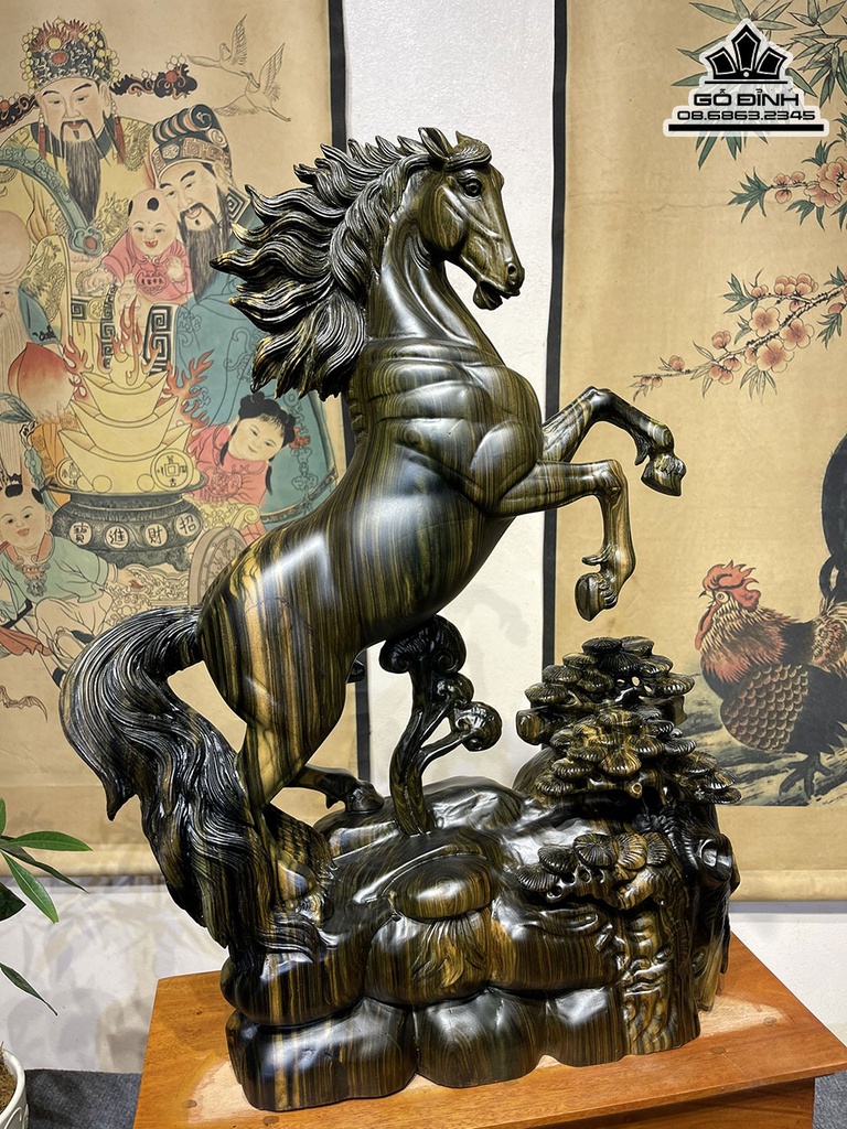 Tượng Ngựa Phong Thủy (Nhất Mã) Gỗ Mun Hoa Cao 60 Ngang 40 Sâu 10 (cm) 1