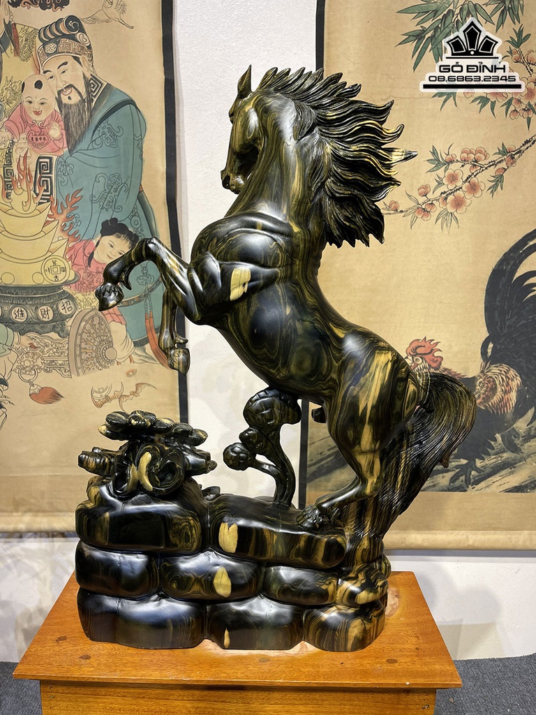 Tượng Ngựa Phong Thủy (Nhất Mã) Gỗ Mun Hoa Cao 60 Ngang 40 Sâu 10 (cm) 2