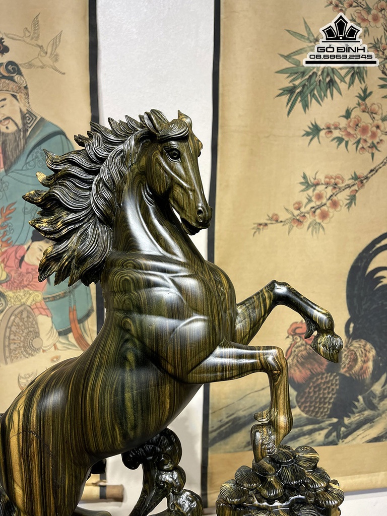 Tượng Ngựa Phong Thủy (Nhất Mã) Gỗ Mun Hoa Cao 60 Ngang 40 Sâu 10 (cm) 4
