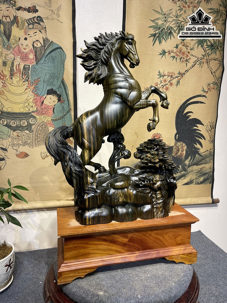 Tượng Ngựa Phong Thủy (Nhất Mã) Gỗ Mun Hoa Cao 60 Ngang 40 Sâu 10 (cm) 5