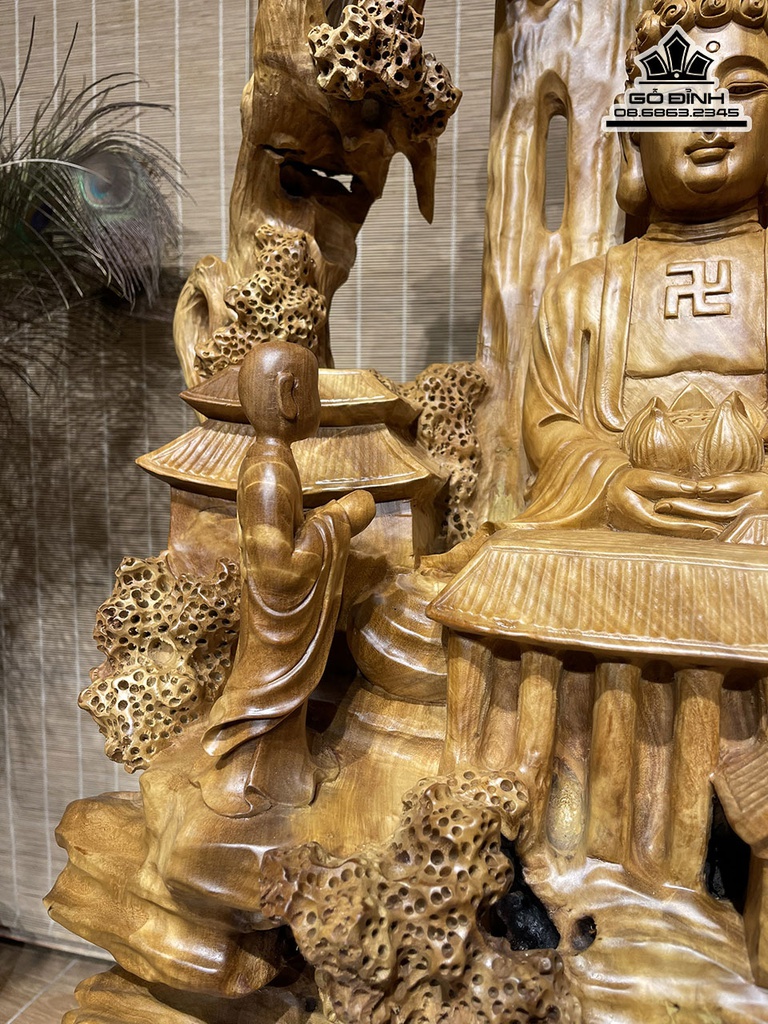 Tượng Nhất Tâm Bái Phật Gỗ Xá Xị (Gù Hương) Cao 86 Ngang 52 Sâu 25 (cm) 1