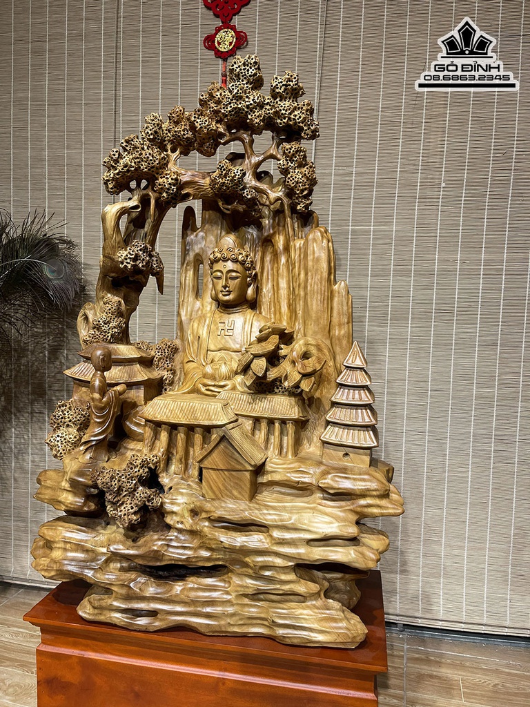 Tượng Nhất Tâm Bái Phật Gỗ Xá Xị (Gù Hương) Cao 86 Ngang 52 Sâu 25 (cm) 4