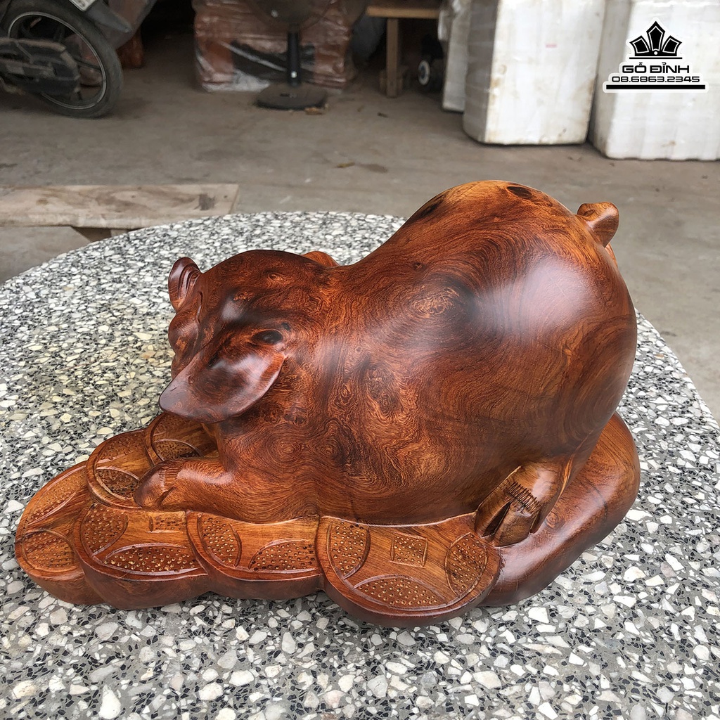 Tượng Heo Gỗ Hương Cao 19 Ngang 36 Sâu 28 (cm) 1