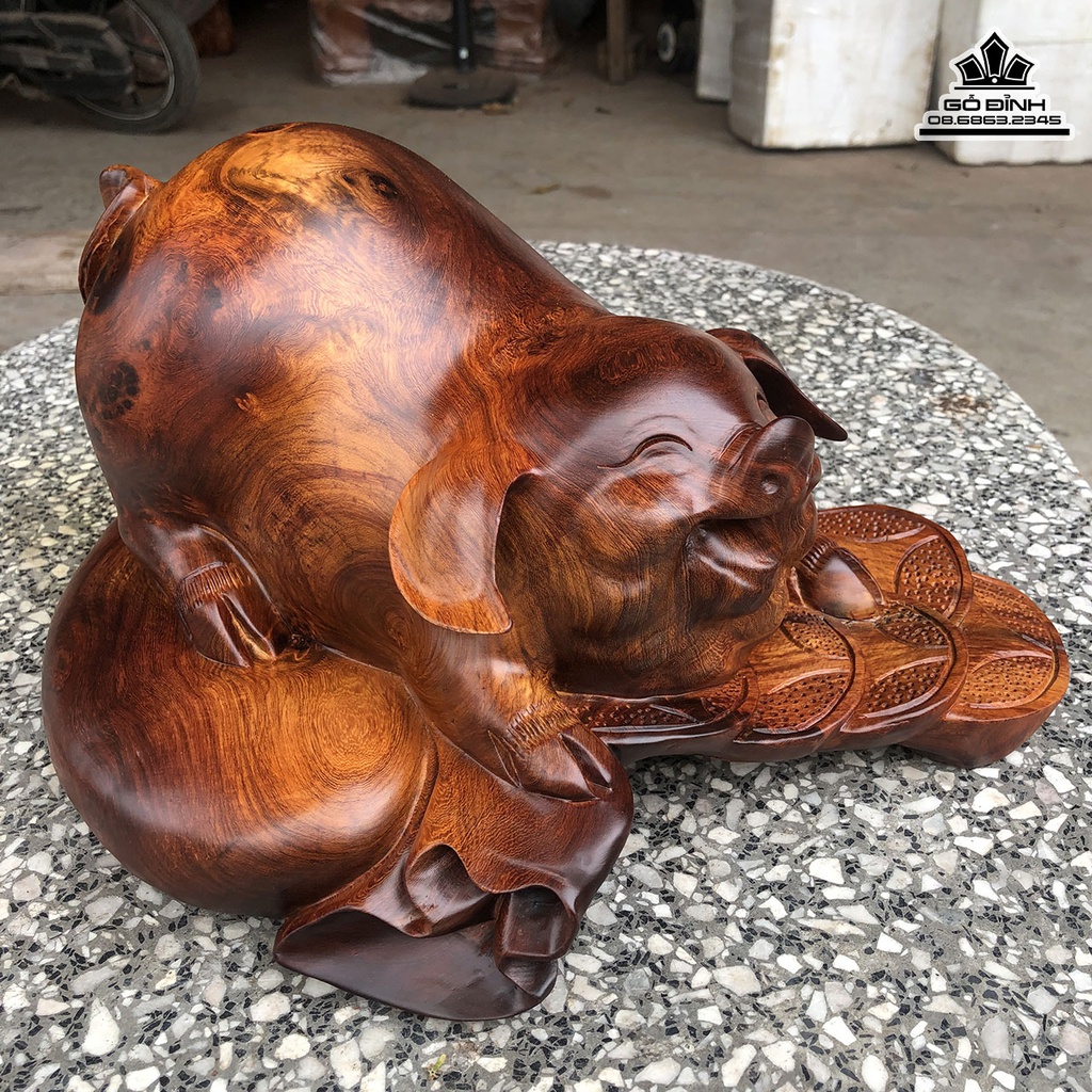 Tượng Heo Gỗ Hương Cao 19 Ngang 36 Sâu 28 (cm) 2