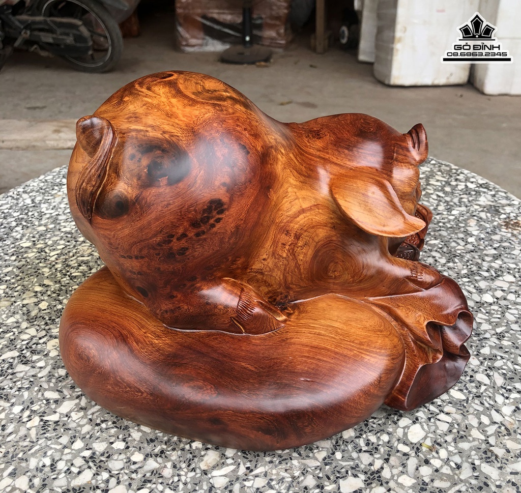 Tượng Heo Gỗ Hương Cao 19 Ngang 36 Sâu 28 (cm) 3