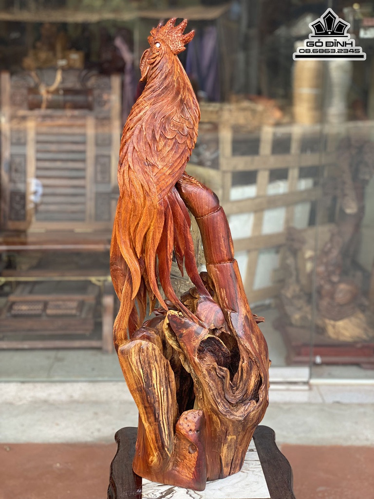 Tượng Gà Trống Gỗ Hương Việt Cao 90 Ngang 40 Sâu 32 (cm) 1