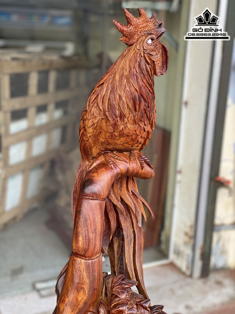 Tượng Gà Trống Gỗ Hương Việt Cao 90 Ngang 40 Sâu 32 (cm) 3