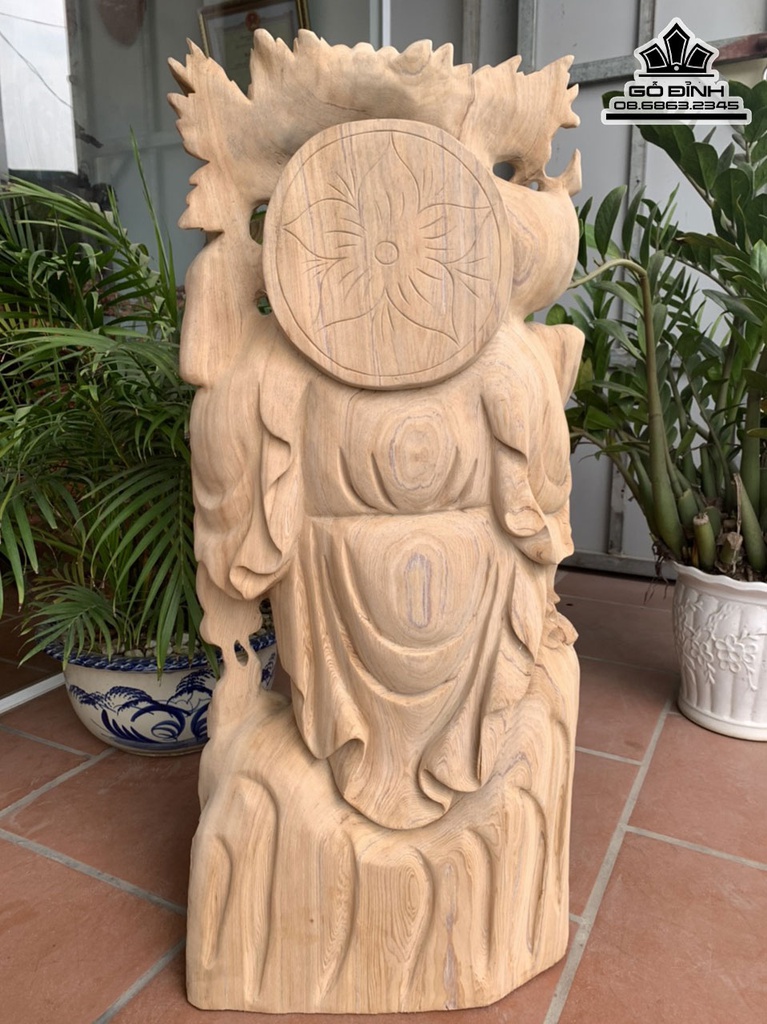 Tượng Phật Di Lặc Vác Cành Đào Gỗ Ngọc Am Cao 95 Ngang 43 Sâu 22 (cm) 2