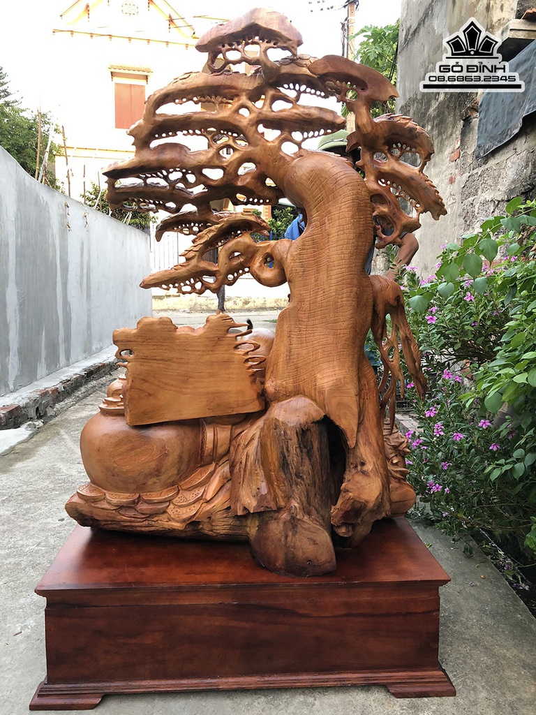 Tượng Phật Di Lặc Ngồi Gốc Tùng Gỗ Hương Cao 128 Ngang 86 Sâu 60 Cả Kỷ 156 (cm) 1