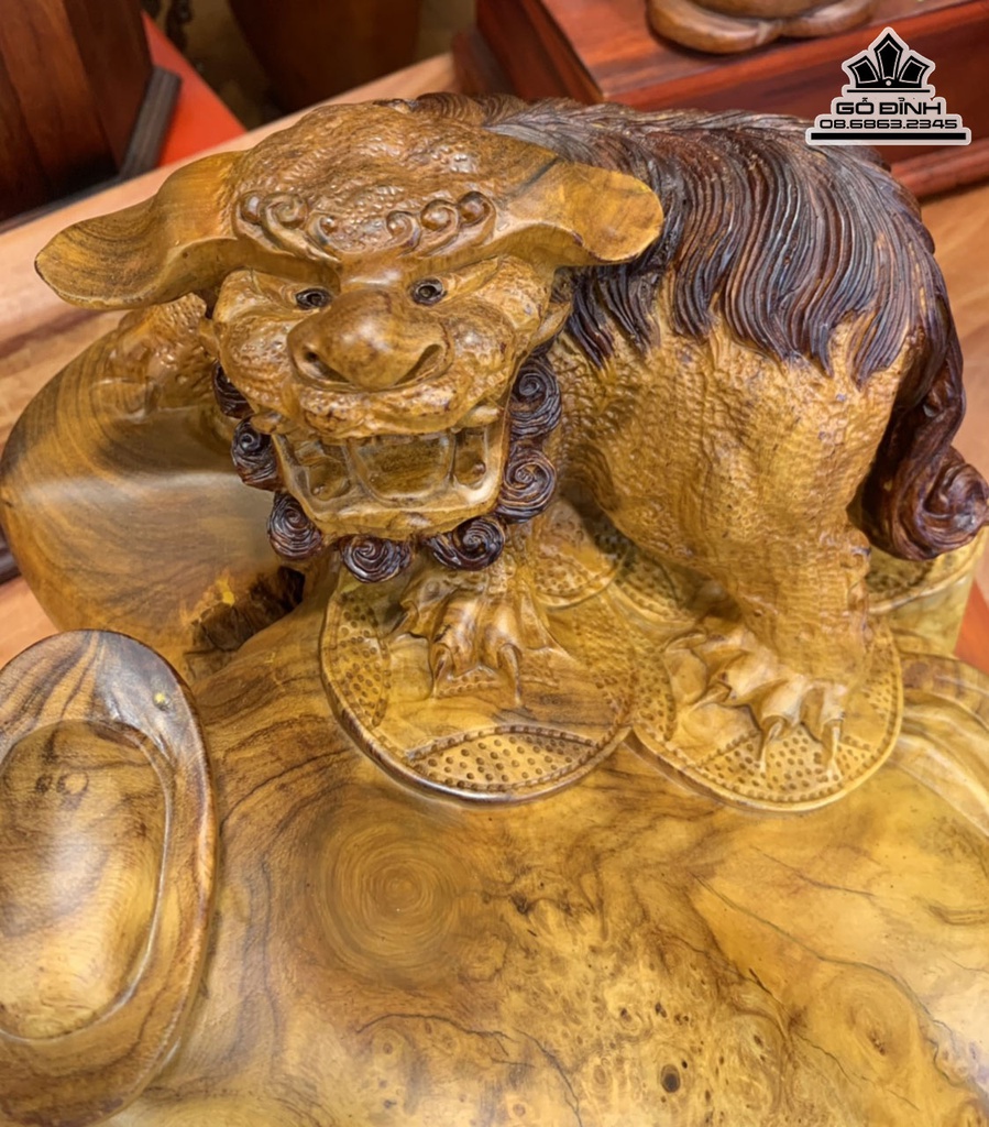 Tượng Lân Sư Gỗ Nu Hương Cao 26 Ngang 32 Sâu 40 (cm) 1