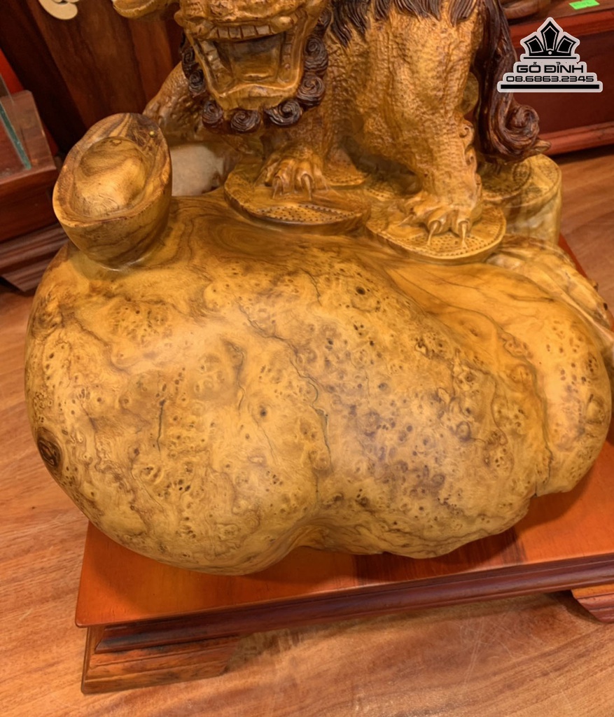 Tượng Lân Sư Gỗ Nu Hương Cao 26 Ngang 32 Sâu 40 (cm) 5