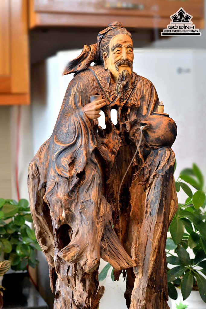 Tượng Thần Trà Lục Vũ Gỗ Bách Xanh Cao 86 Ngang 33 Sâu 23 (cm) 3