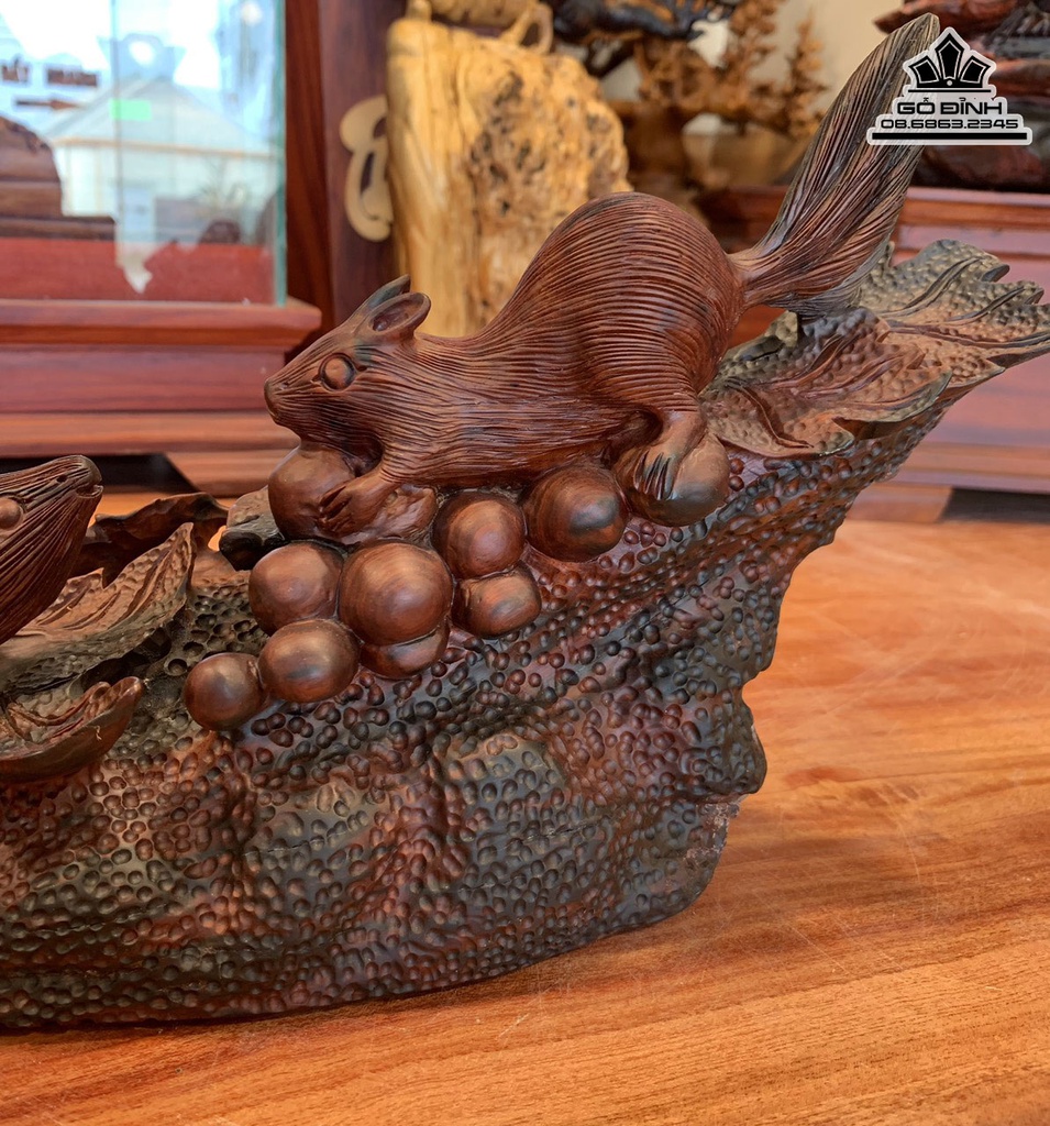 Tượng Sóc Nho Gỗ Trắc Cao 20 Ngang 41 Sâu 12 (cm) 0