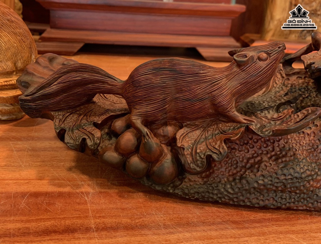 Tượng Sóc Nho Gỗ Trắc Cao 20 Ngang 41 Sâu 12 (cm) 1