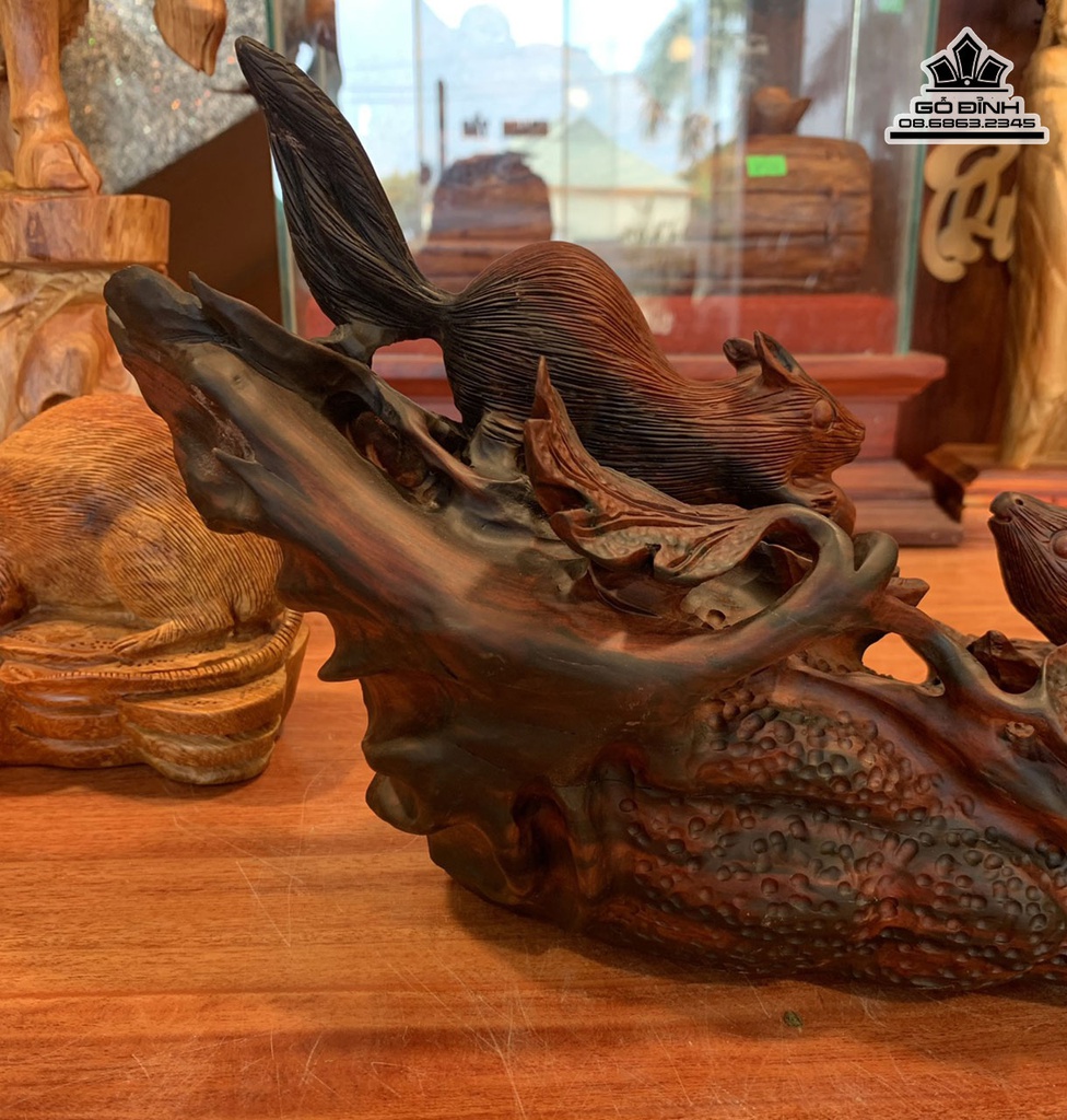 Tượng Sóc Nho Gỗ Trắc Cao 20 Ngang 41 Sâu 12 (cm) 2