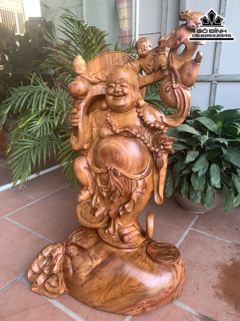 Tượng Phật Di Lặc Vác Gậy Như Ý Gỗ Hương Cao 83 Ngang 48 Sâu 33 (cm) 0