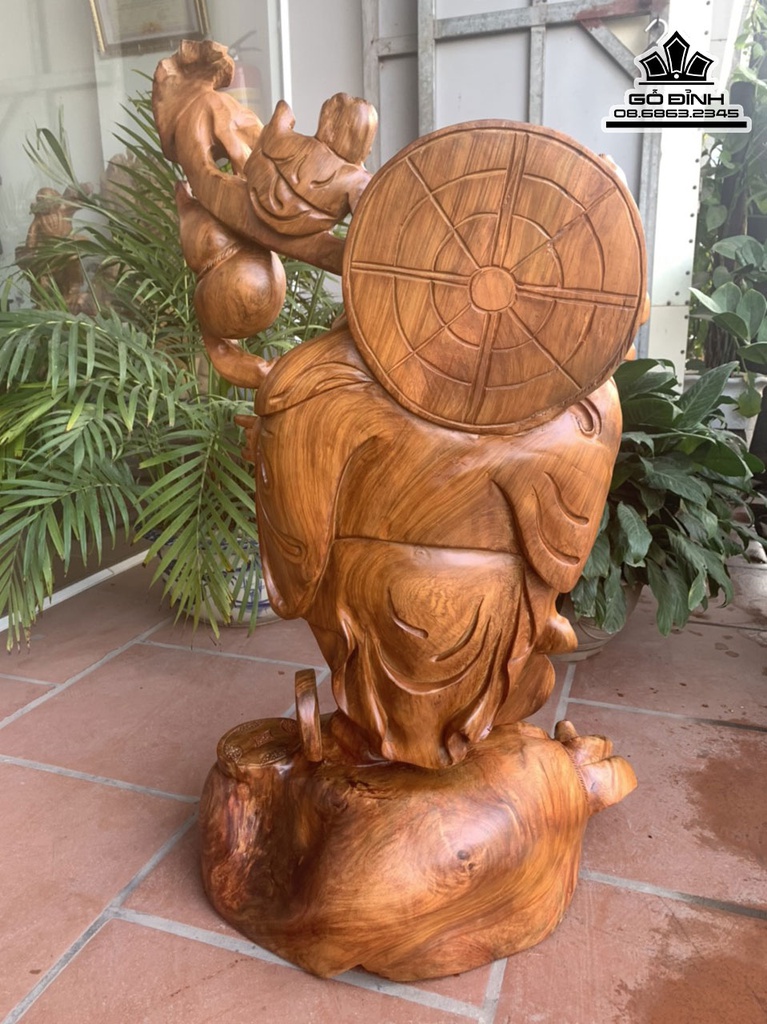 Tượng Phật Di Lặc Vác Gậy Như Ý Gỗ Hương Cao 83 Ngang 48 Sâu 33 (cm) 1