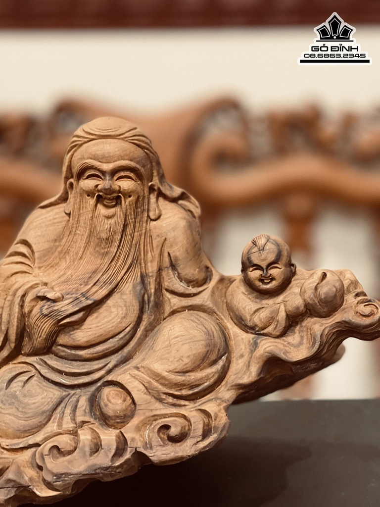 Tượng Phúc Lộc Thọ (Tam Đa) Gỗ Bách Xanh Cao 22 Ngang 50 Sâu 16 (cm) 1