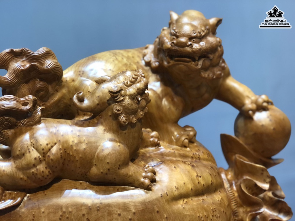 Tượng Song Nghê Gỗ Nu Ngọc Am Cao 59 Ngang 57 Sâu 31 (cm) 5